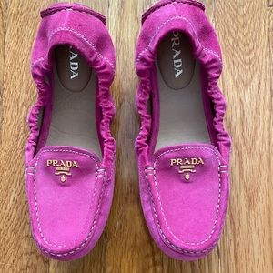 Prada Womens Pink Suede Moccasin Slip On Loafers